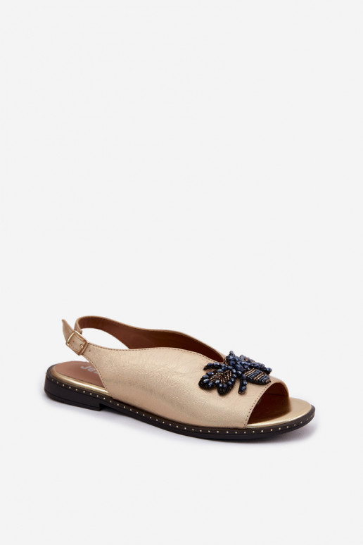 Läikivad Pealistesandaalid kaunistustega sileda tallaga Kuldset värvi Russona