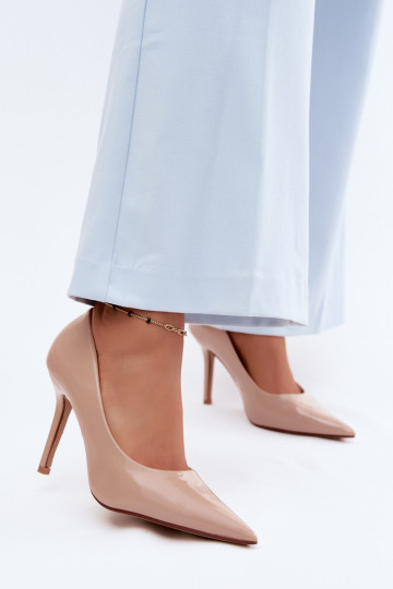 Klassikalised lakitud kõrged kontsadImitacji Skóry beeži värvi Odira 2