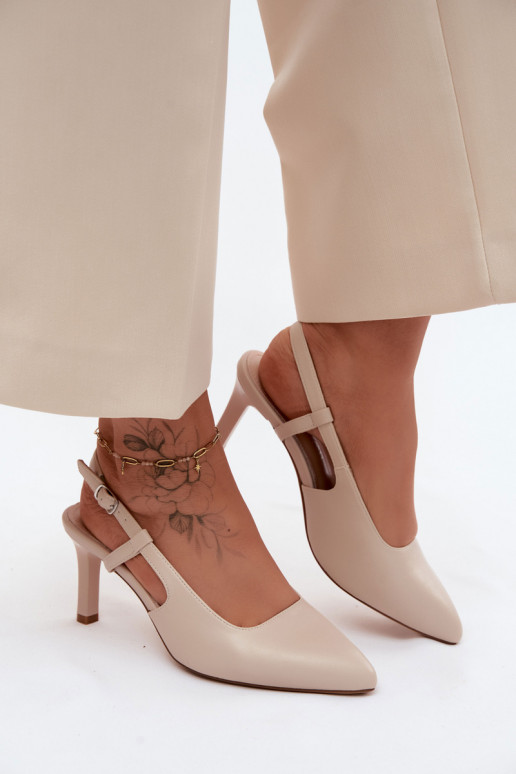 Pealistesandaalid kõrge jämeda kontsaga Sergio Leone SK157 beeži värvi