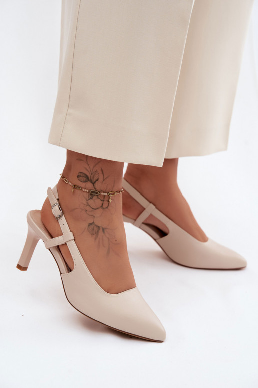 Pealistesandaalid kõrge jämeda kontsaga Sergio Leone SK157 beeži värvi