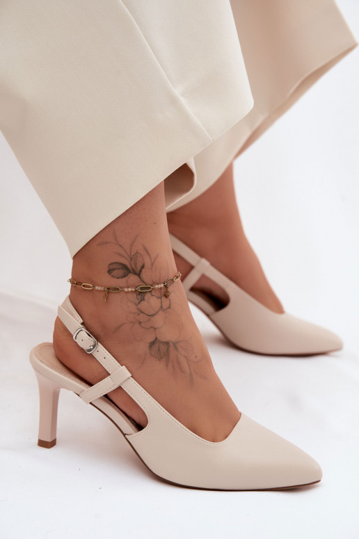 Pealistesandaalid kõrge jämeda kontsaga Sergio Leone SK157 beeži värvi