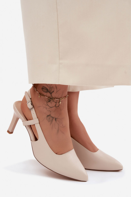 Pealistesandaalid kõrge jämeda kontsaga Sergio Leone SK157 beeži värvi