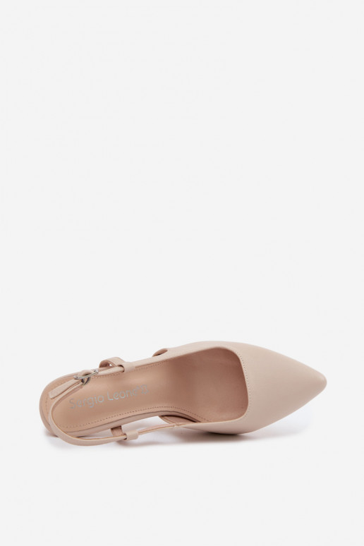 Pealistesandaalid kõrge jämeda kontsaga Sergio Leone SK157 beeži värvi