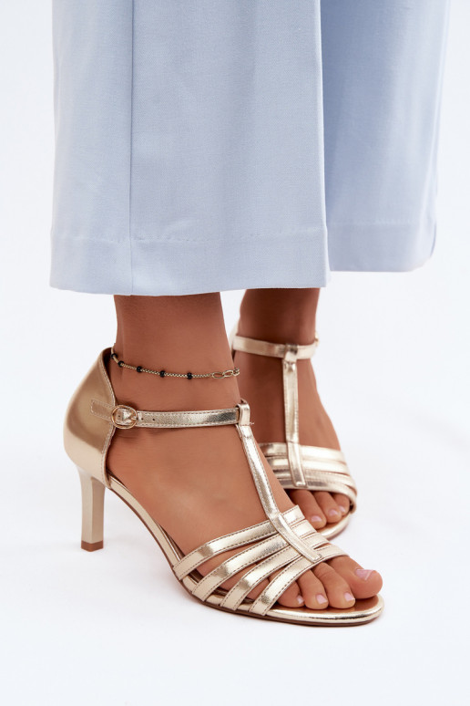 Pealistesandaalid Triipudega Peal Smukłym Obcasie Sergio Leone SK132 Kuldset värvi