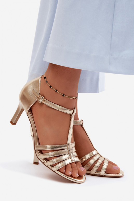 Pealistesandaalid Triipudega Peal Smukłym Obcasie Sergio Leone SK132 Kuldset värvi