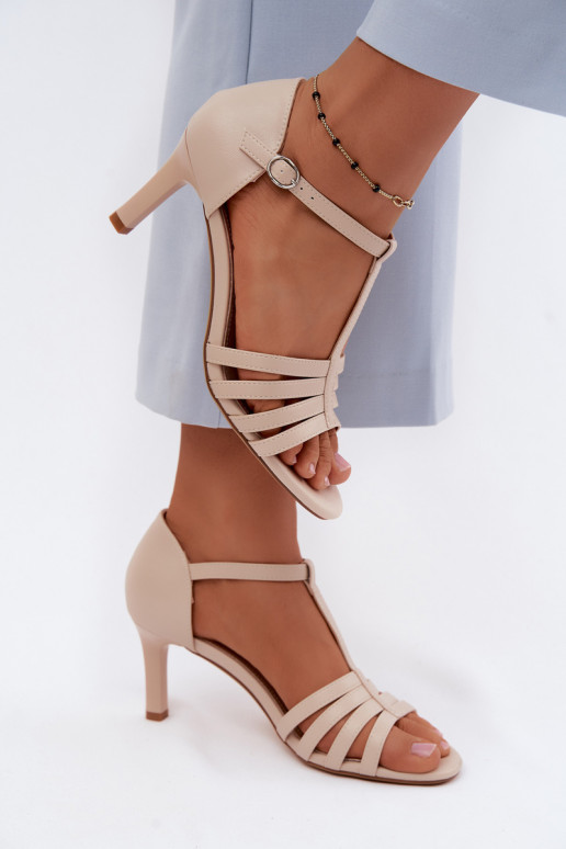 Naiste sandaalid rihmadega õhukese kontsaga sandi värviga Sergio Leone