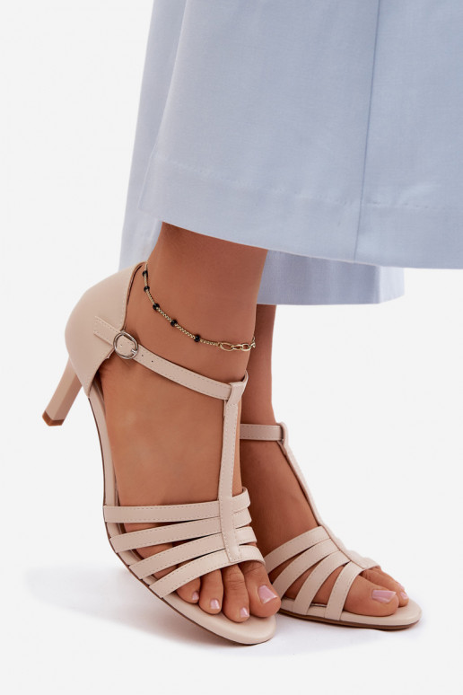 Pealistesandaalid Triipudega Peal Smukłym Obcasie Sergio Leone SK132 beeži värvi