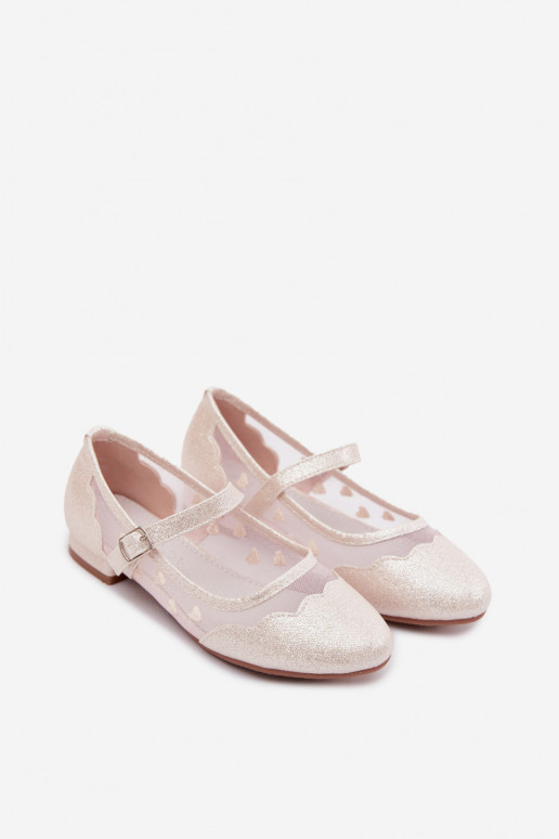 Säravad laste ballerina kingad võrgu ja südamega liivavärvi Binky