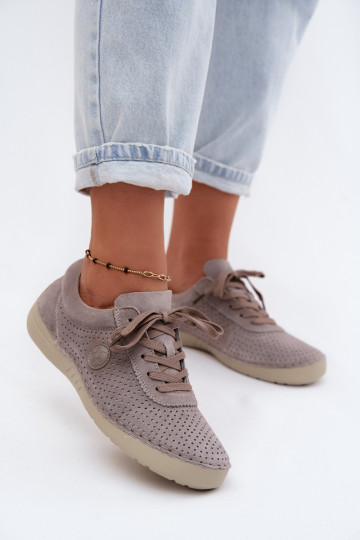 Kreemjad faux suede naiste jalanõud nööridega sandi värviga Bahia 2