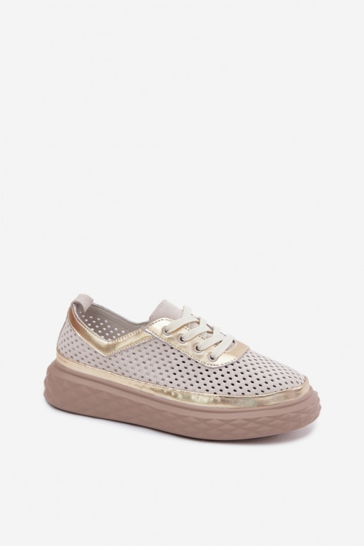 Kreemjad faux suede naiste jalanõud platvormiga ja lõikeelementidega sandi värviga Lessa