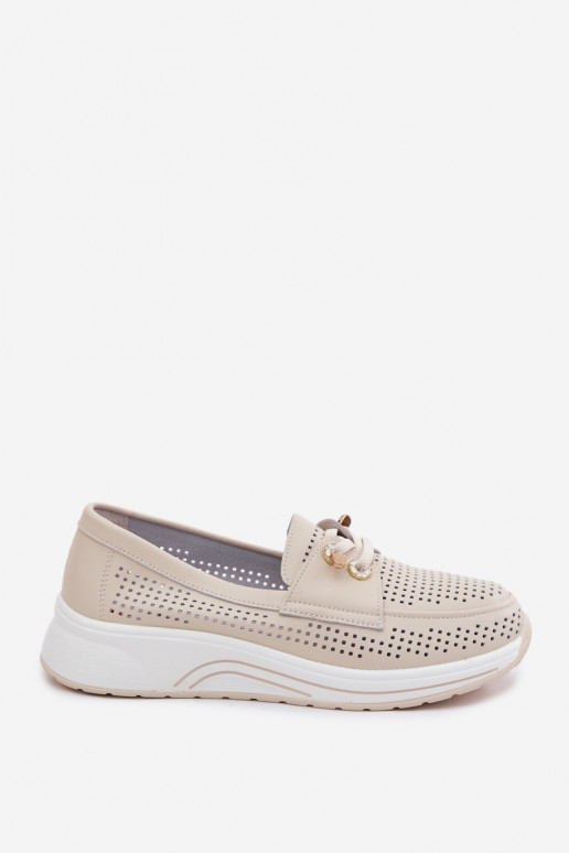 Ažuurne Slip-on jalatsidPealturalnej Skóry Artiker 58C0478 beeži värvi