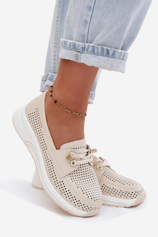 Ažuurne Slip-on jalatsidPealturalnej Skóry Artiker 58C0478 beeži värvi