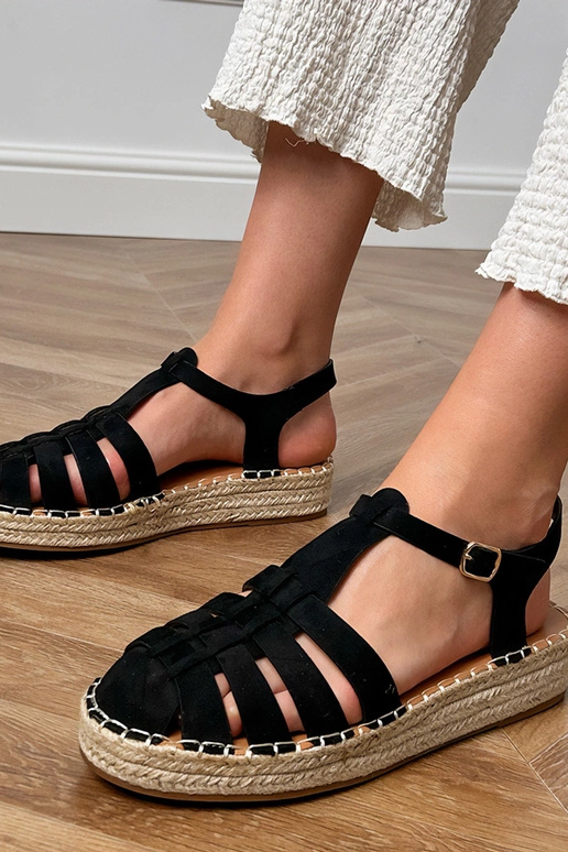 Mustad kunstsuede espadrille gladiator sandaalid Talejda