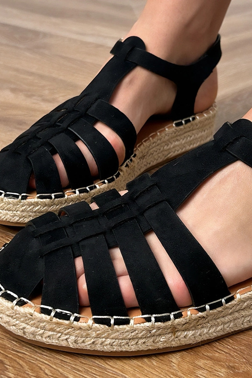 Mustad kunstsuede espadrille gladiator sandaalid Talejda