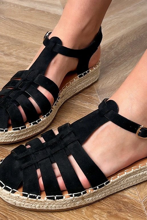 Mustad kunstsuede espadrille gladiator sandaalid Talejda