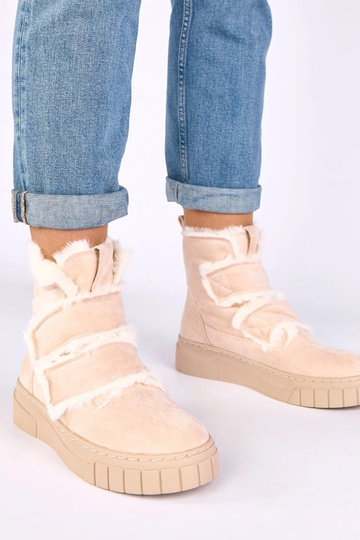 Liivakarva ankle boots, millel on klamber ja karusnahk Grace