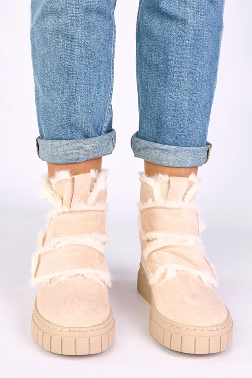 Liivakarva ankle boots, millel on klamber ja karusnahk Grace