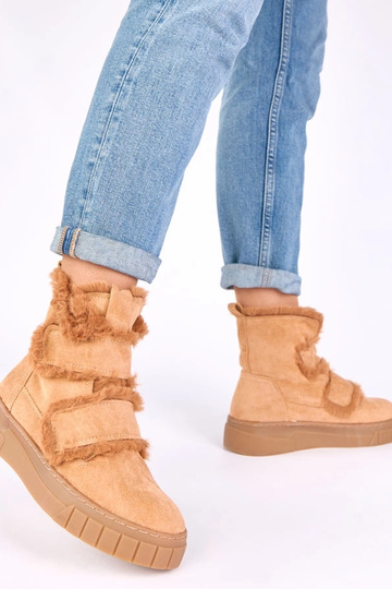 Pruunid ankle boots, millel on klamber ja karusnahk Grace 2