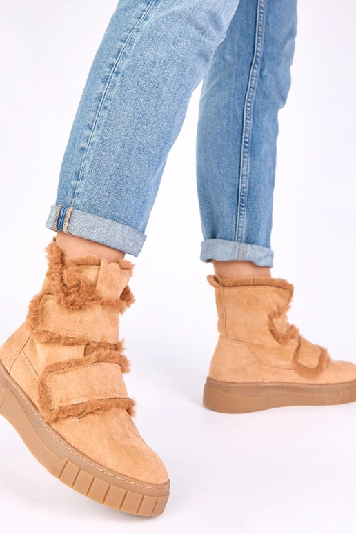 Pruunid ankle boots, millel on klamber ja karusnahk Grace
