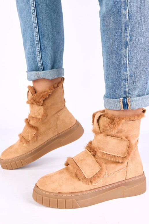 Pruunid ankle boots, millel on klamber ja karusnahk Grace