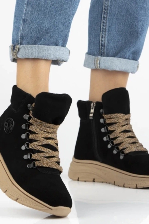 Mustad ankle boots looduslikust sametist dekoratiivsete paeltega Grega