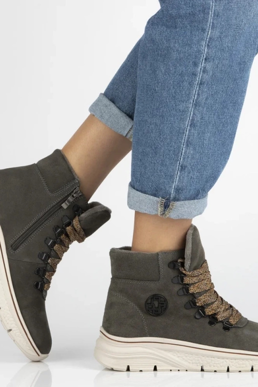 Hallid ankle boots looduslikust sametist dekoratiivsete paeltega Grega