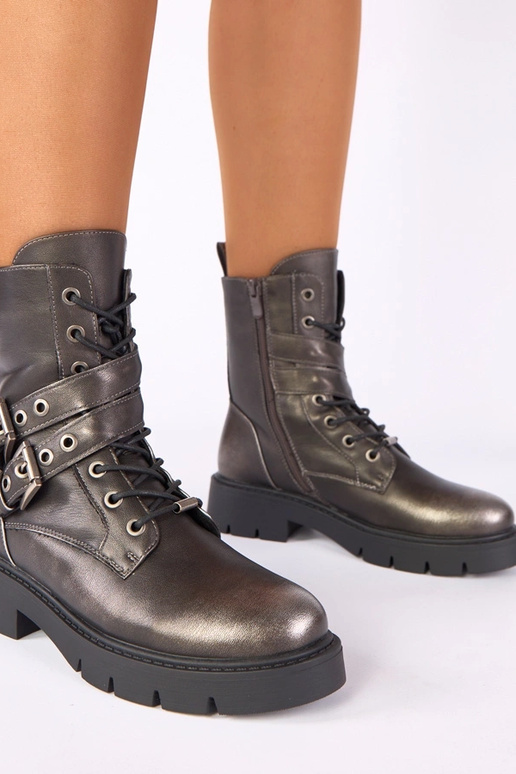 Metallilised ankle boots platvormil dekoratiivsete pandlitega Ruthy