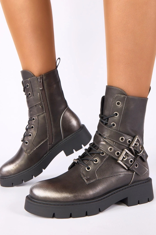Metallilised ankle boots platvormil dekoratiivsete pandlitega Ruthy