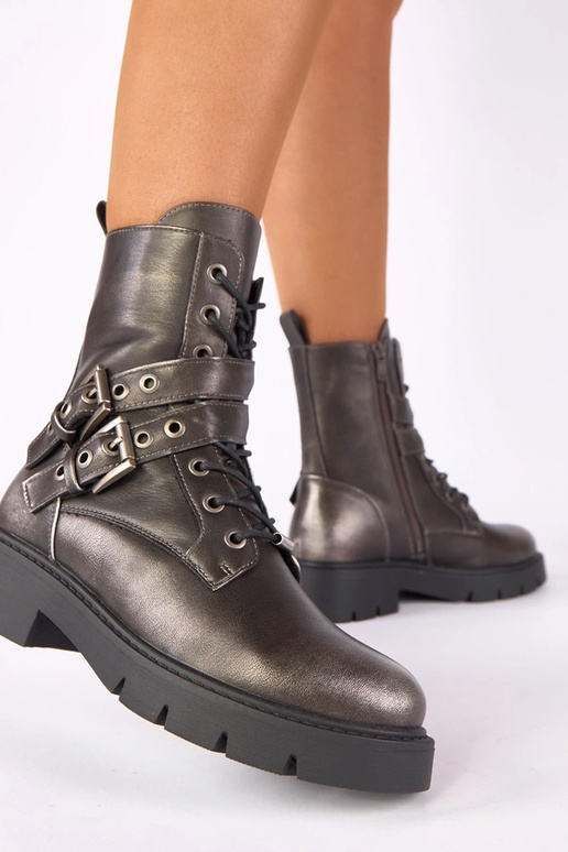Metallilised ankle boots platvormil dekoratiivsete pandlitega Ruthy