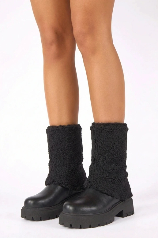 Mustad ankle boots koos volditud kangast varrukaga Darlene