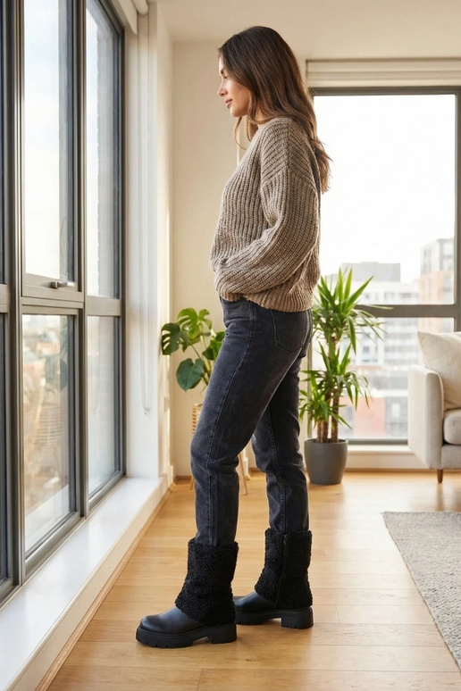 Mustad ankle boots koos volditud kangast varrukaga Darlene