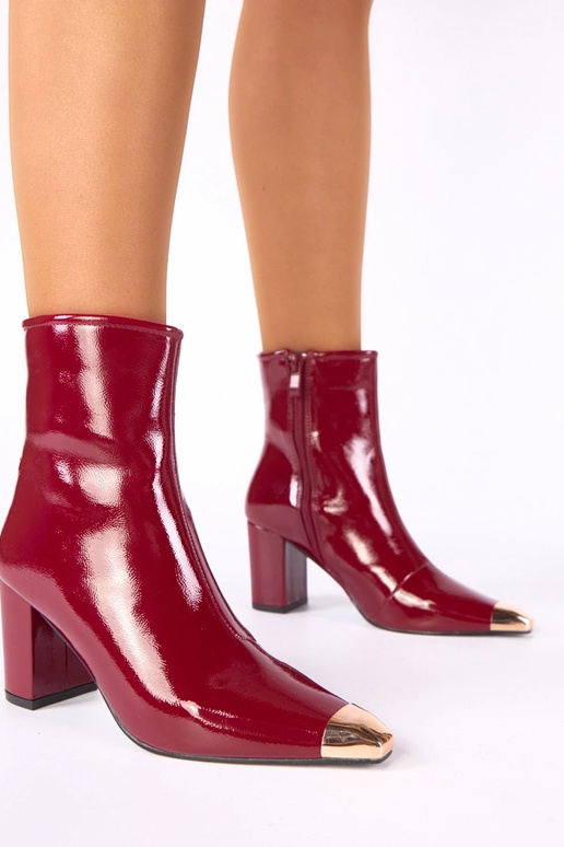 Bordo läikivad ankle boots koos kuldse varbaga Marilyn