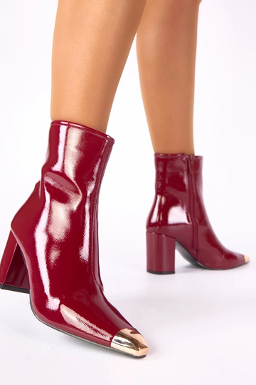 Bordo läikivad ankle boots koos kuldse varbaga Marilyn 2