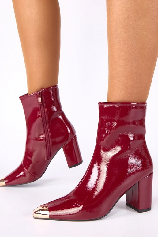 Bordo läikivad ankle boots koos kuldse varbaga Marilyn