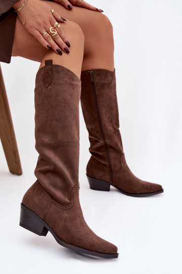 Pruun faux suede kauboi stiilis saapad kontsadega Esmira 2