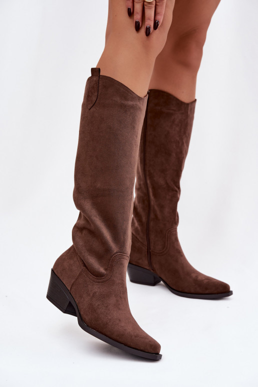 Pruun faux suede kauboi stiilis saapad kontsadega Esmira