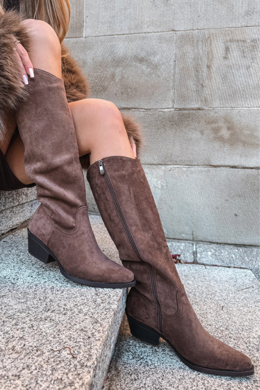 Pruun faux suede kauboi stiilis saapad kontsadega Esmira
