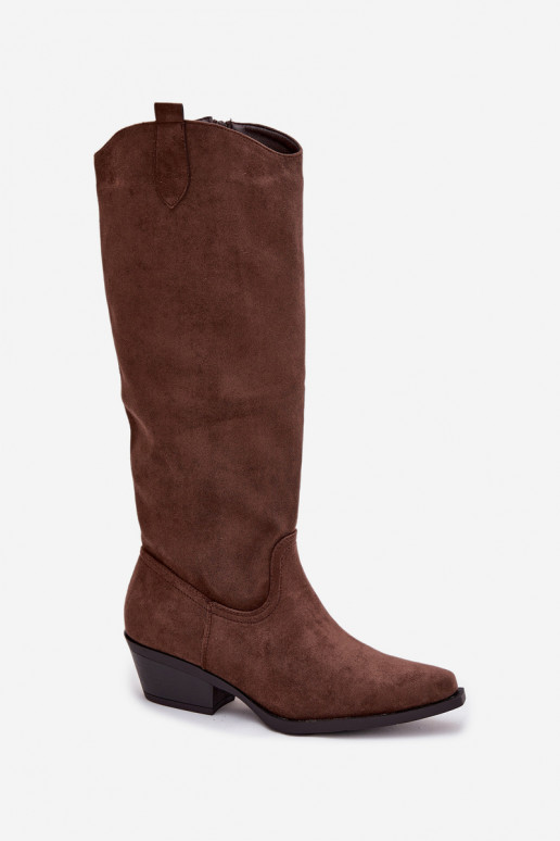 Pruun faux suede kauboi stiilis saapad kontsadega Esmira