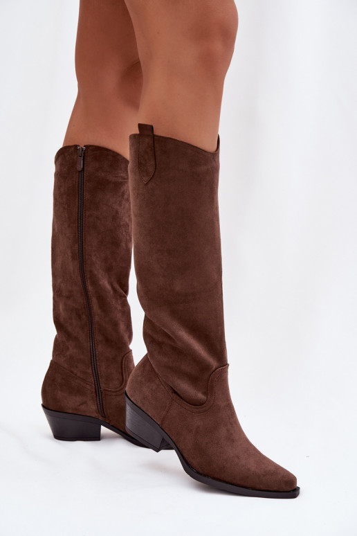 Pruun faux suede kauboi stiilis saapad kontsadega Esmira