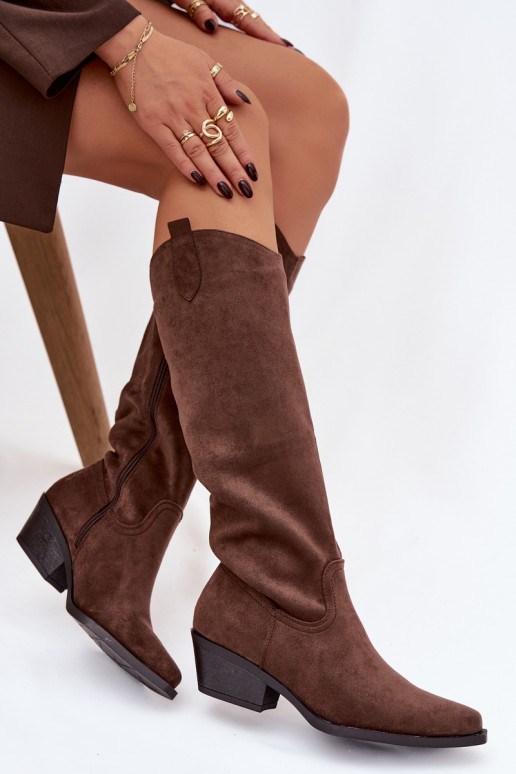 Pruun faux suede kauboi stiilis saapad kontsadega Esmira