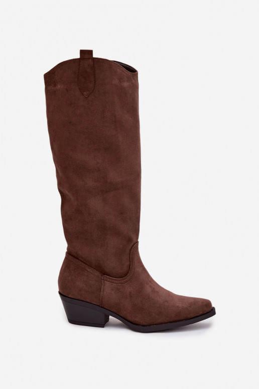 Pruun faux suede kauboi stiilis saapad kontsadega Esmira