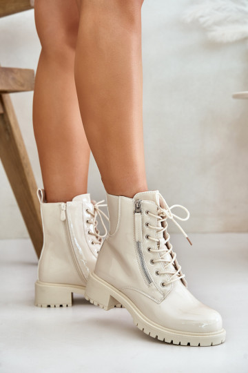 Kreemjas värvi töö ankle boots läikeefektiga Ravanthia 2