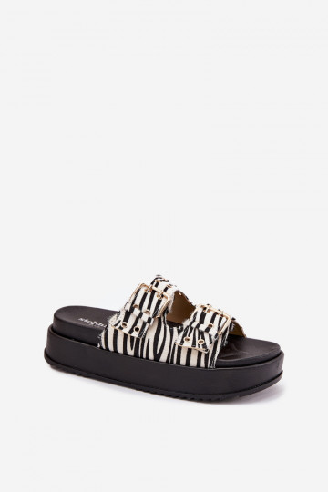 Kuldsete naiste sussid klambrite ja platvormiga Zebra Virvania