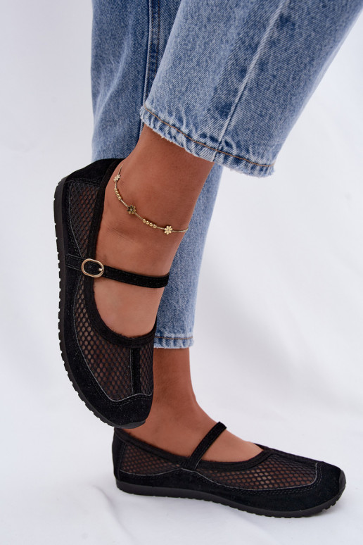 Kootud ballerinad rihmadega mustas Chicca