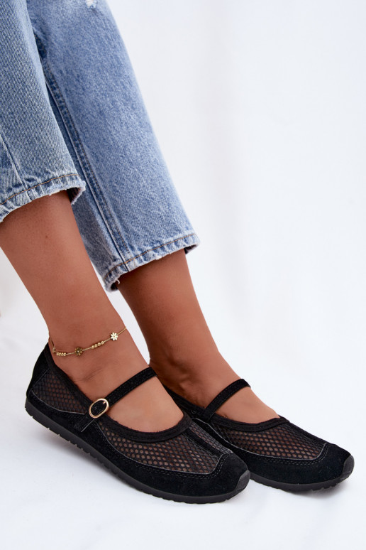 Kootud ballerinad rihmadega mustas Chicca