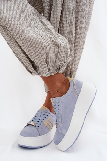Sneakers tüüpi jalanõud Pealiste omad platvormiga Pealturaalsest nahastosissea Sinist värvi Salima 2