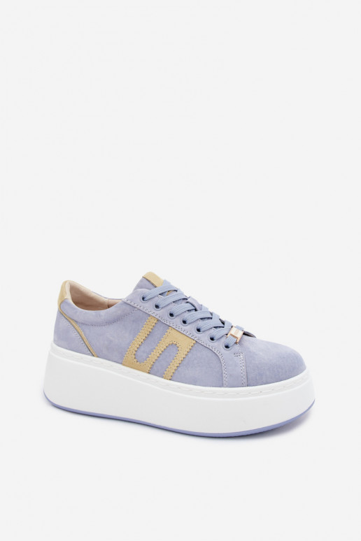 Sneakers tüüpi jalanõud Pealiste omad platvormiga Pealturaalsest nahastosissea Sinist värvi Salima