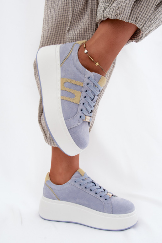 Sneakers tüüpi jalanõud Pealiste omad platvormiga Pealturaalsest nahastosissea Sinist värvi Salima