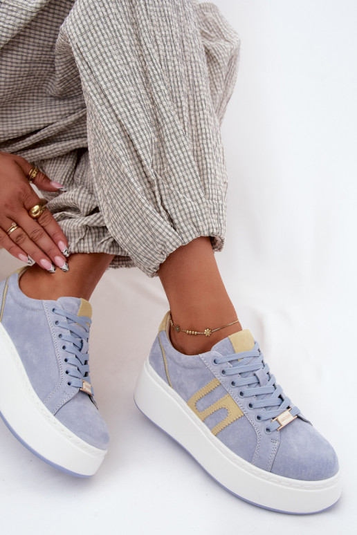 Sneakers tüüpi jalanõud Pealiste omad platvormiga Pealturaalsest nahastosissea Sinist värvi Salima
