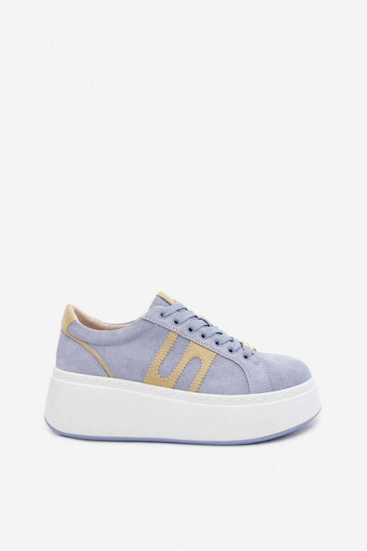 Sneakers tüüpi jalanõud Pealiste omad platvormiga Pealturaalsest nahastosissea Sinist värvi Salima